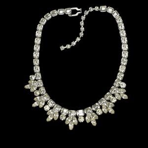 Eisenberg Signed Choker Necklace Marquise Rhinestones Statement 1950s Vintage